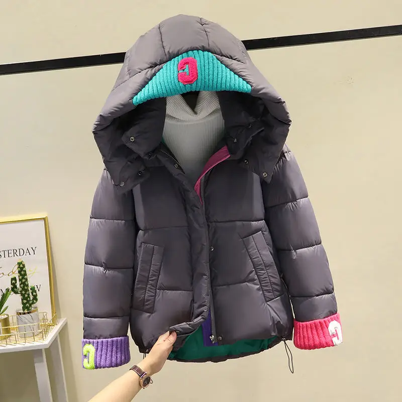 2023 New Winter Jacket Women Knitted Patchwork Hooded Parka Thickened Warm Puffer Jacket Warm Cotton-padded Coat Down Cotton