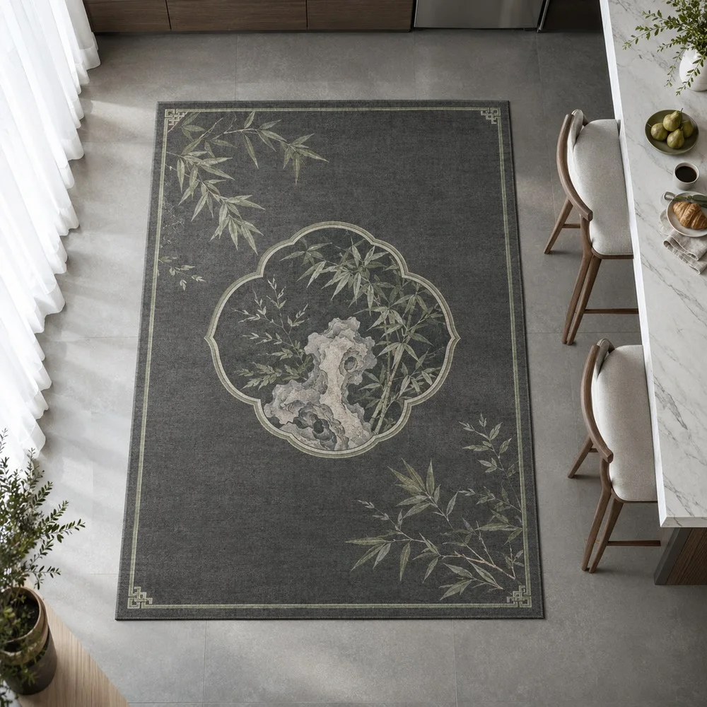 VIKAMA Area Rug Charcoal Grey Bamboo Shadow Stone Aesthetic Foldable Hallway Bedside Laundry Room Staircase Room Decor