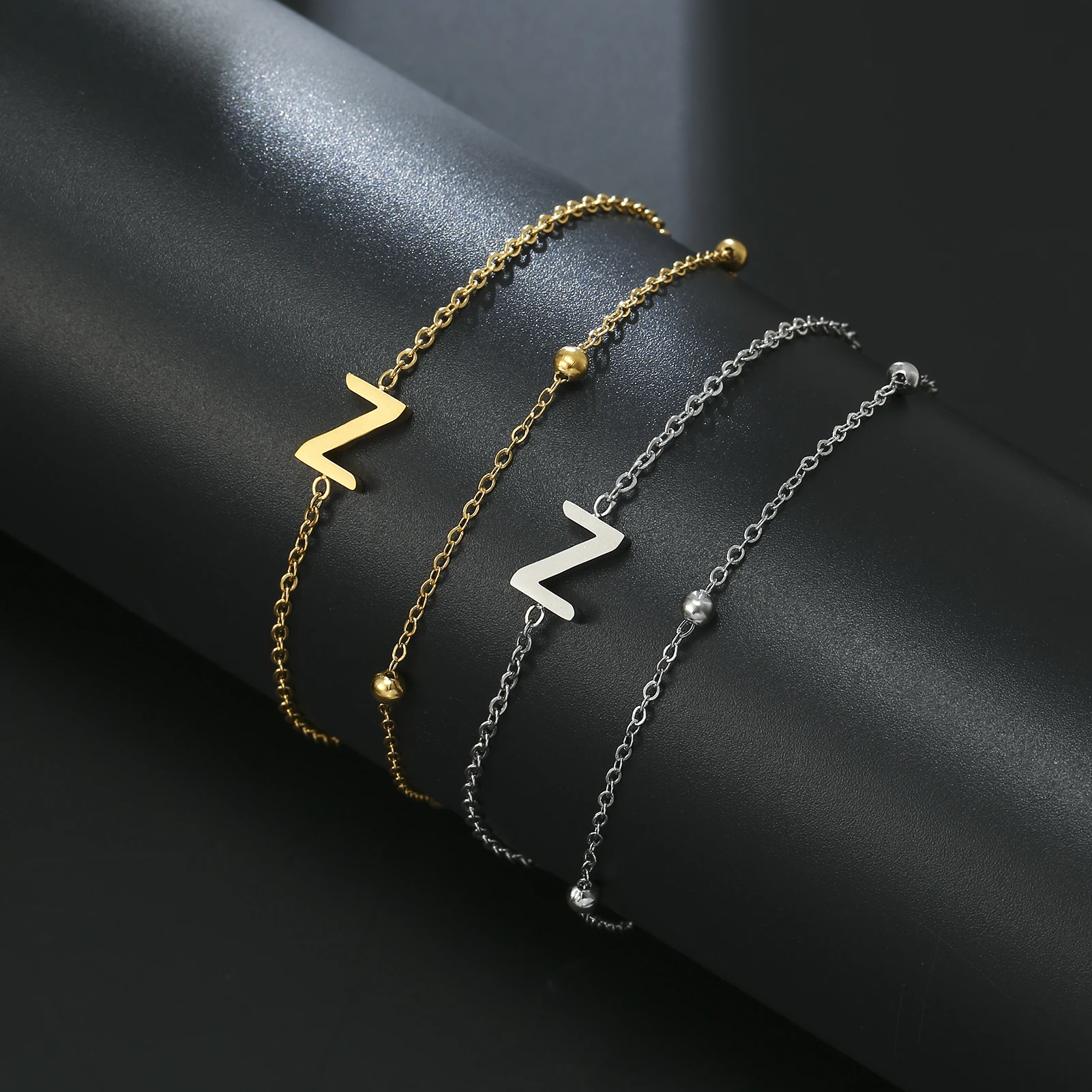 Stainless Steel Double Layer Chain Bracelets  A-Z Letter Bracelets Fashion Bead Chain Bracelets Women\'s Jewelry for Wedding Gift