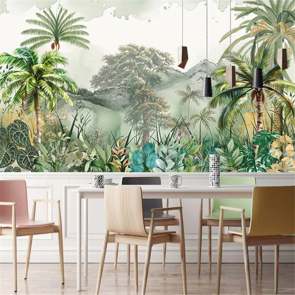 custom Southeast Asian banana leaf wallpaper living room sofa bedroom TV background mural restaurant tropical rain 3D wall paper