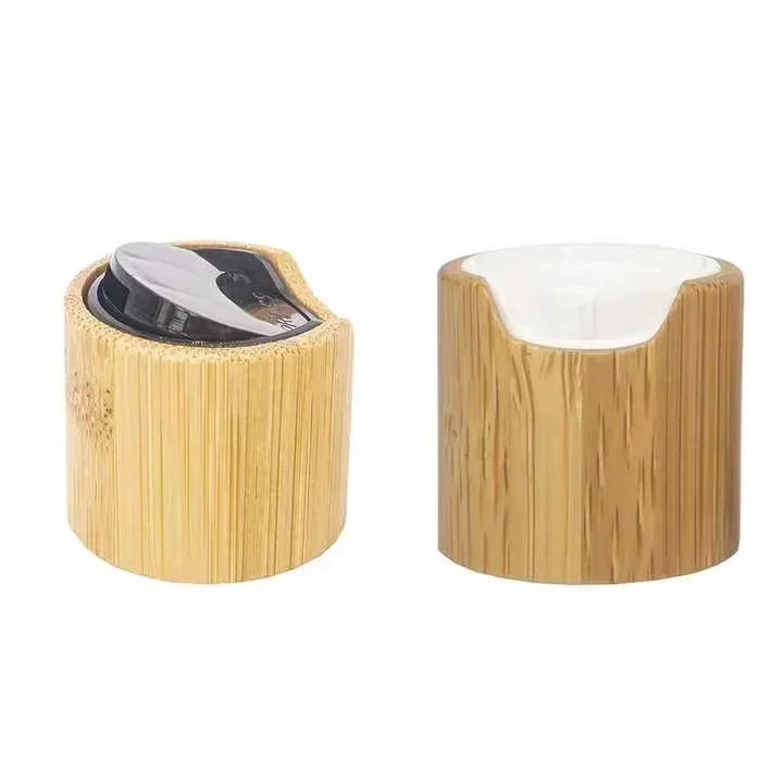 Wholesale Factory Bamboo White Black Disc Top Cap Stock Bamboo Disc Cap Black White Transparent Plastic Inner Wood Bamboo Lid