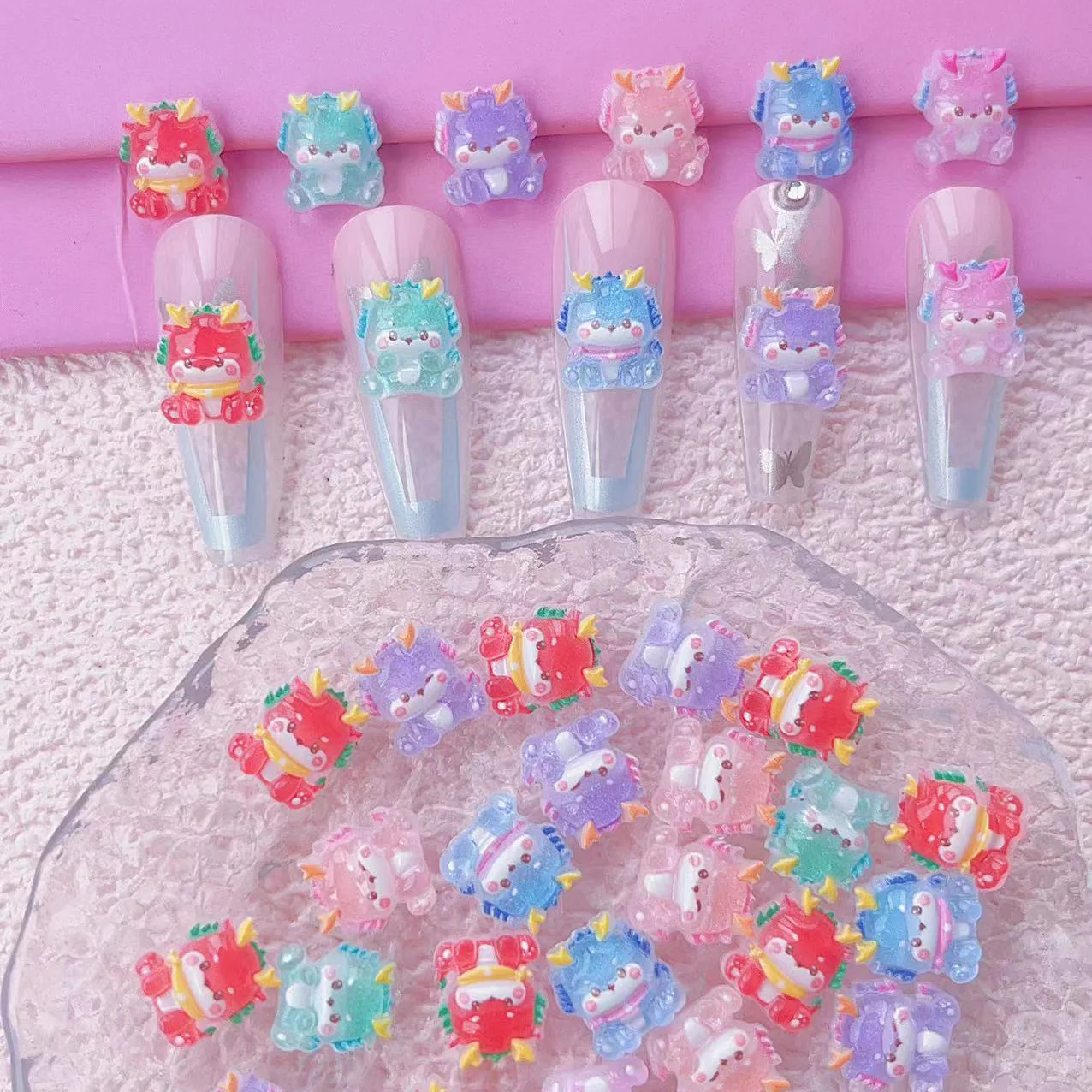 20pcs Kawaii Cartoon Dragon Nail Charms Small Resin Dragon Baby Parts 3D Nail Art Decorations Jewelry For Manicure Accessories