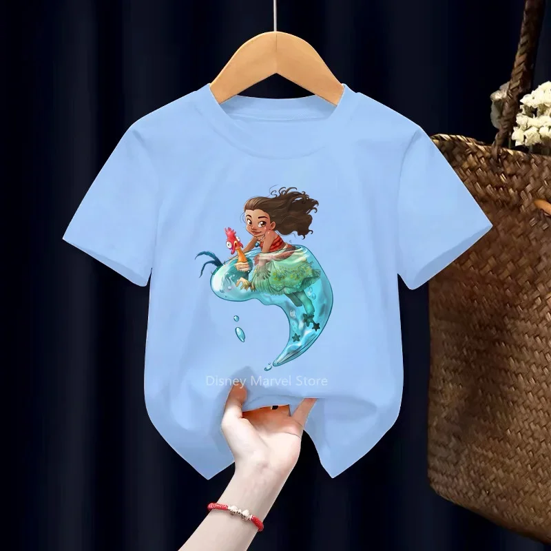 Disney Mickey Mouse Princess Moana boys Tops Harajuku T-shirts Fashion Summer Tees Best Day Ever girl Clothes Blouses