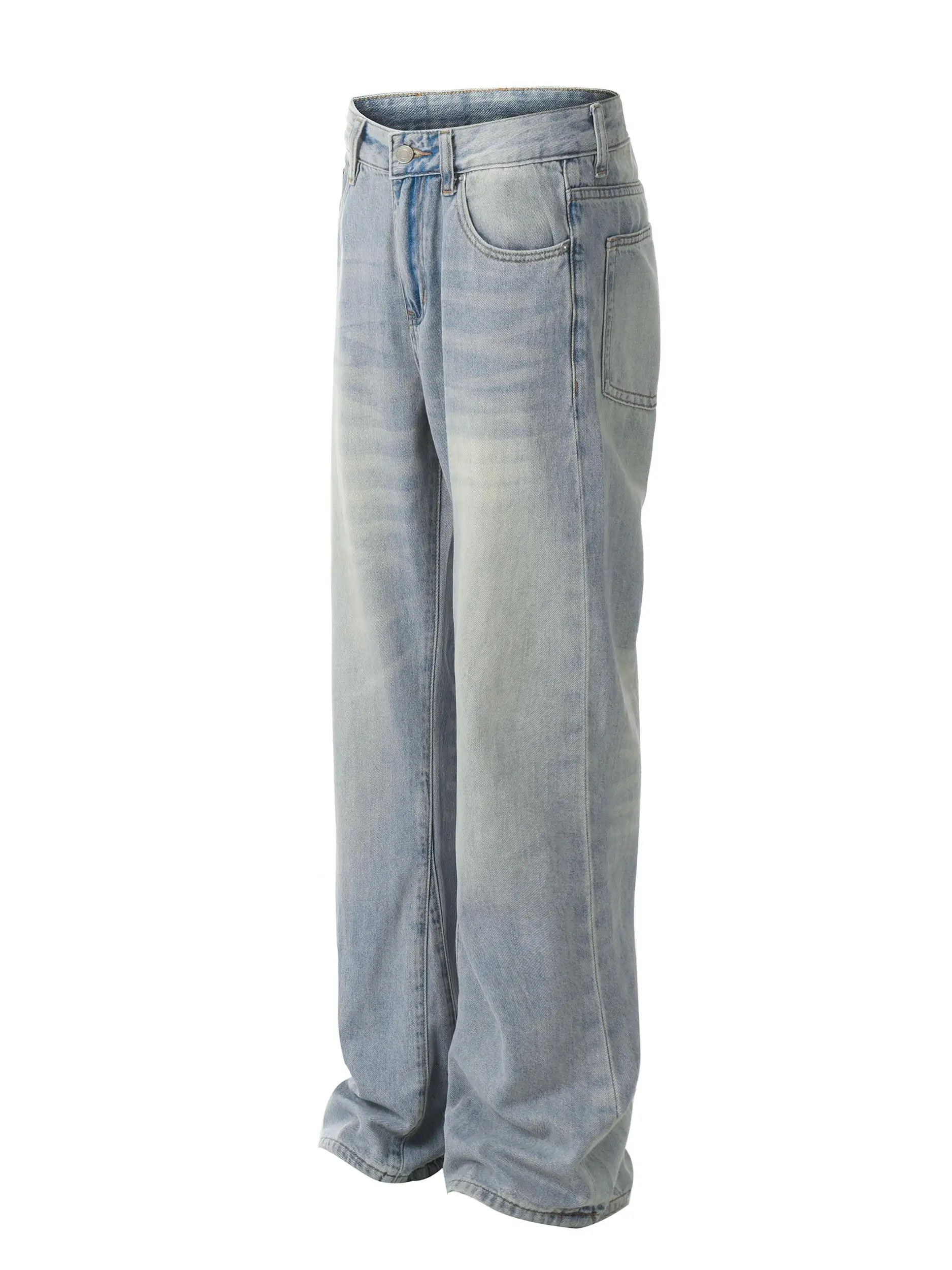 AJEM ريترو الأمريكية الخفيفة وا الدنيم الجينز الرجال النساء كلينفيت مستقيم الساق فضفاضة واسعة الساق السراويل الطويلة عارضة العصرية