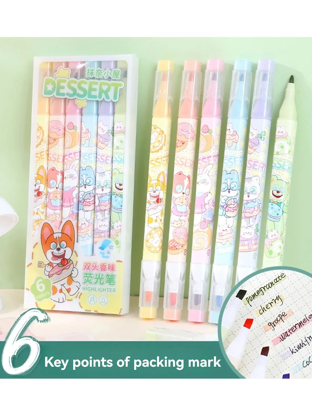 

6 шт./компл., пастельный цветной маркер с фруктовым ароматом, двойные наконечники, маркер Kawaii, школьные принадлежности, маркер, японские канцелярские принадлежности