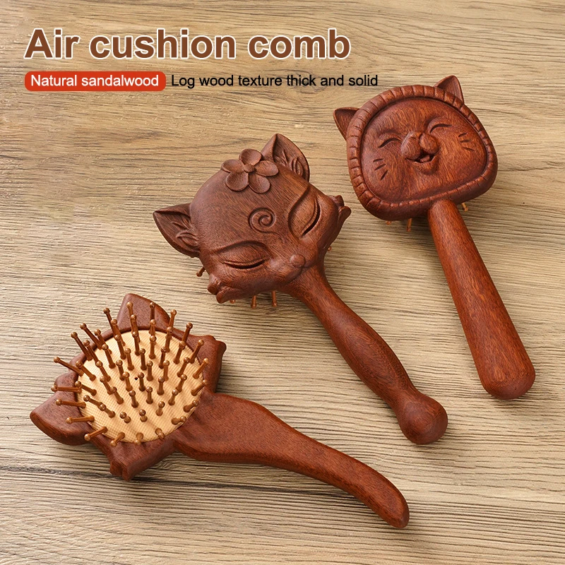

Hair Care Animal Shape Air Bag Sandalwood Comb Portable Anti Static Massage Comb Relieve Scalp Air Cushion Comb Gift