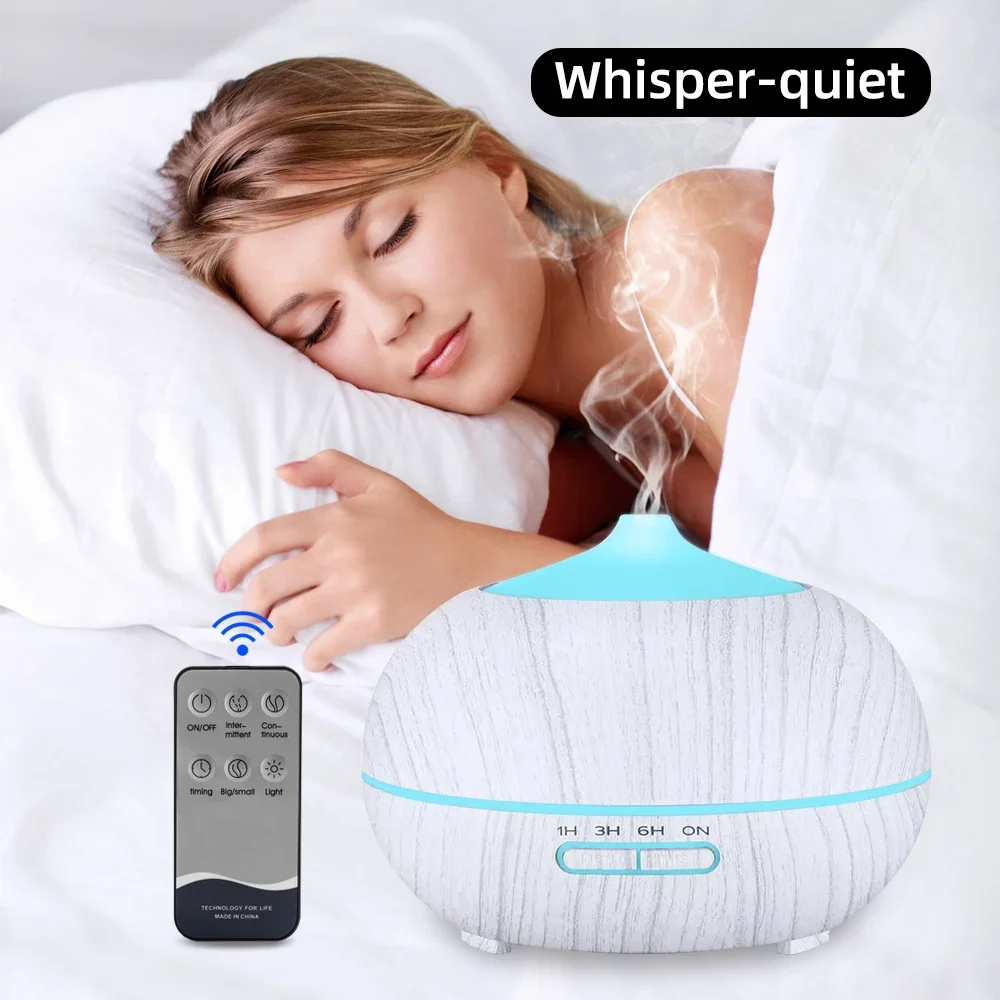 

550ml Wood Grain Essential Oil Diffuser with Remote Includes 6 Essential Oils & 7 Color LED Mood Lighting