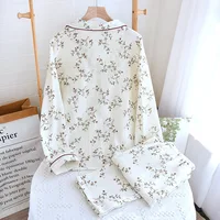 2026 Japanese Spring and Autumn New Women's Pajama Set 100% Cotton Crepe Long sleeved Pants Cardigan Cute Plus Size Home Fury - Image 2