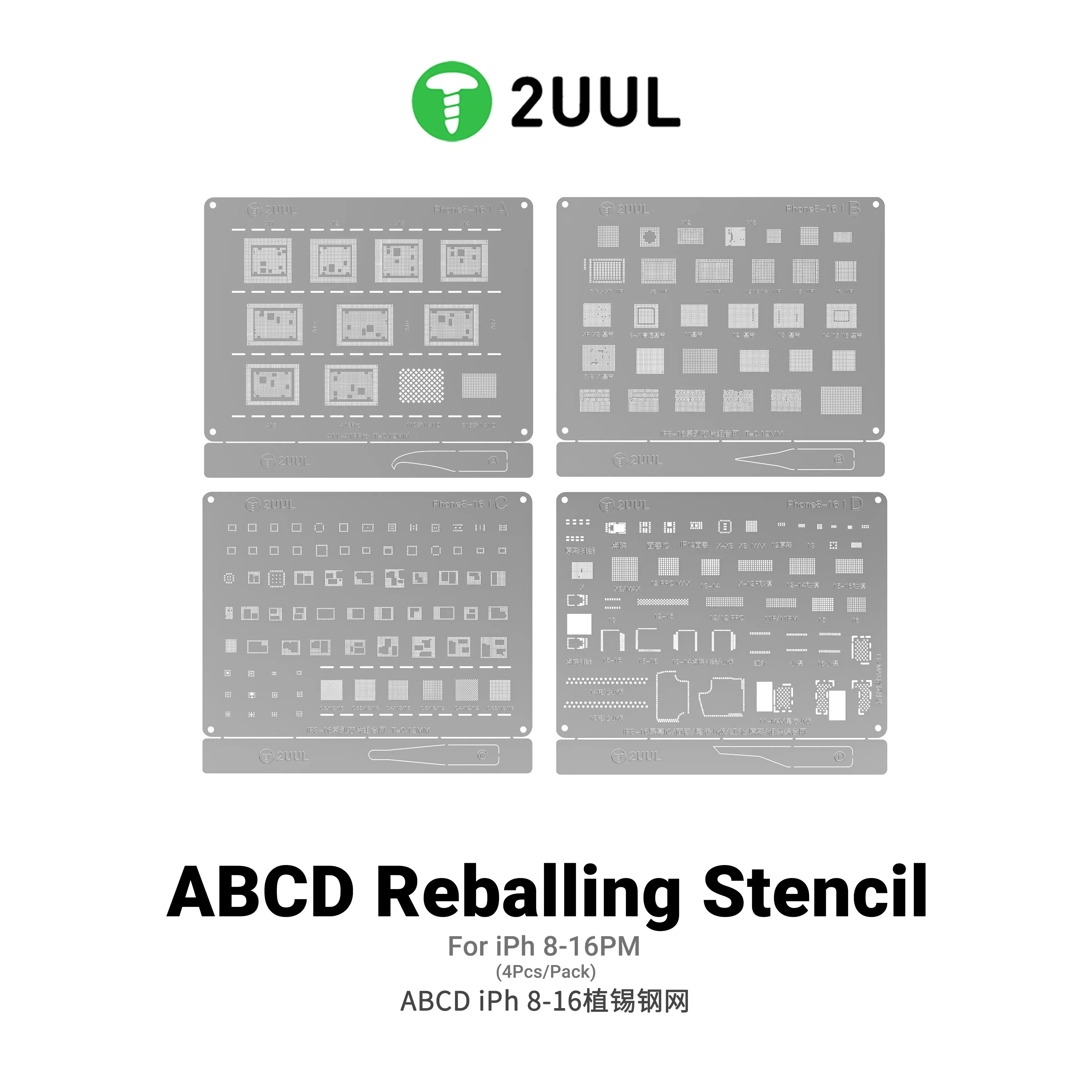2UUL BG01 BGA Reballing Stencil tools set For iPhone 8-16Pro Max A18 CPU Hard Disk Face Screen IC Camera Tin planting steel mesh