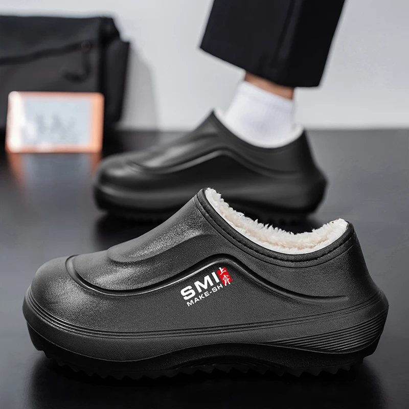 Winter Men'S Slippers Warm Velvet And Thickened Kitchen Non-Slip Waterproof Soft Men'S Shoes Wear-Resistant Work Slipper