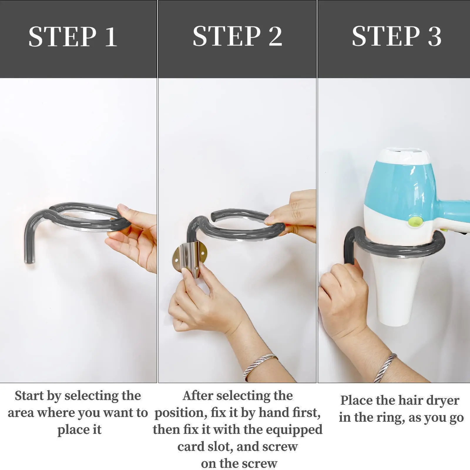 Acrylic Wall Mount Hair Dryer Holder