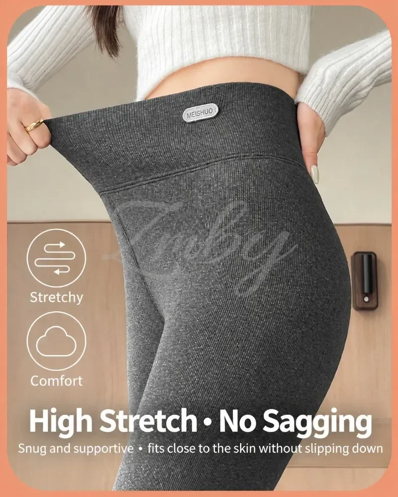 Women's Extra Thick Warm Fleece Lined Winter Leggings Elastic High Waist Thermal Pants Woman Slim Fit Solid Knit Long Trousers