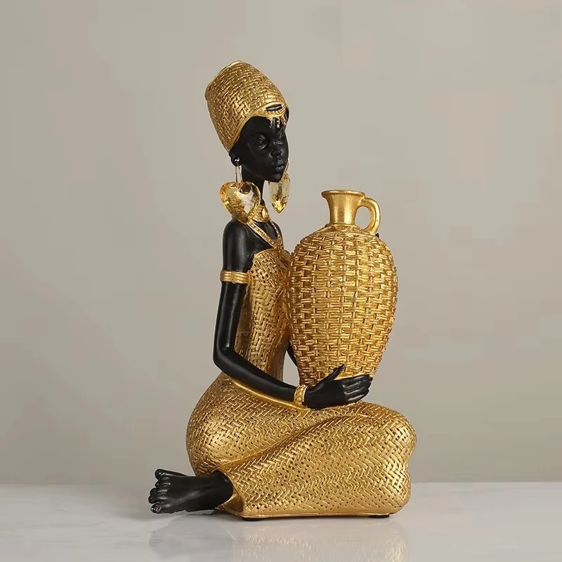 Creative retro weaving pattern African art lady living room home decoration entrance wine cabinet decorative resin crafts