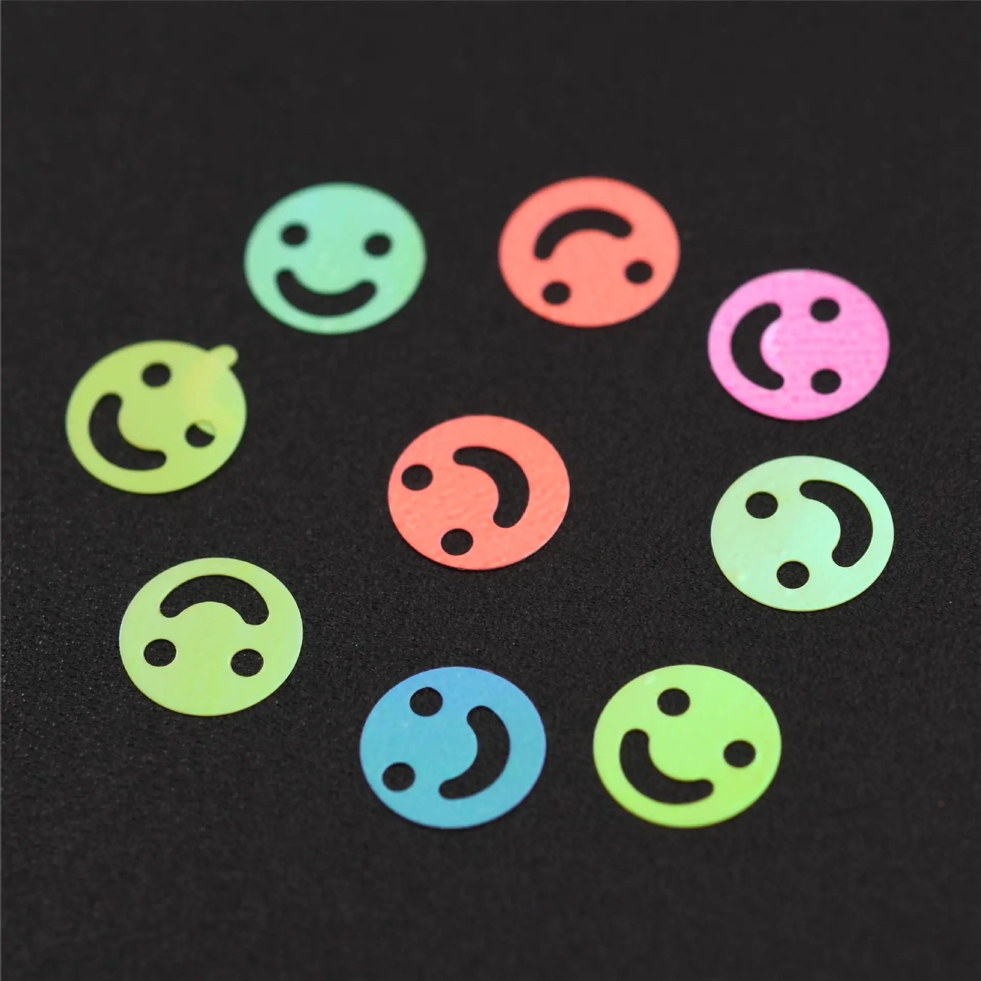 PrettyG 6-Color Set Box Fluorescent 4mm Cute Smile Face Smiley Face Neon Glitter Sequins For DIY Resin Nail Art Decoration