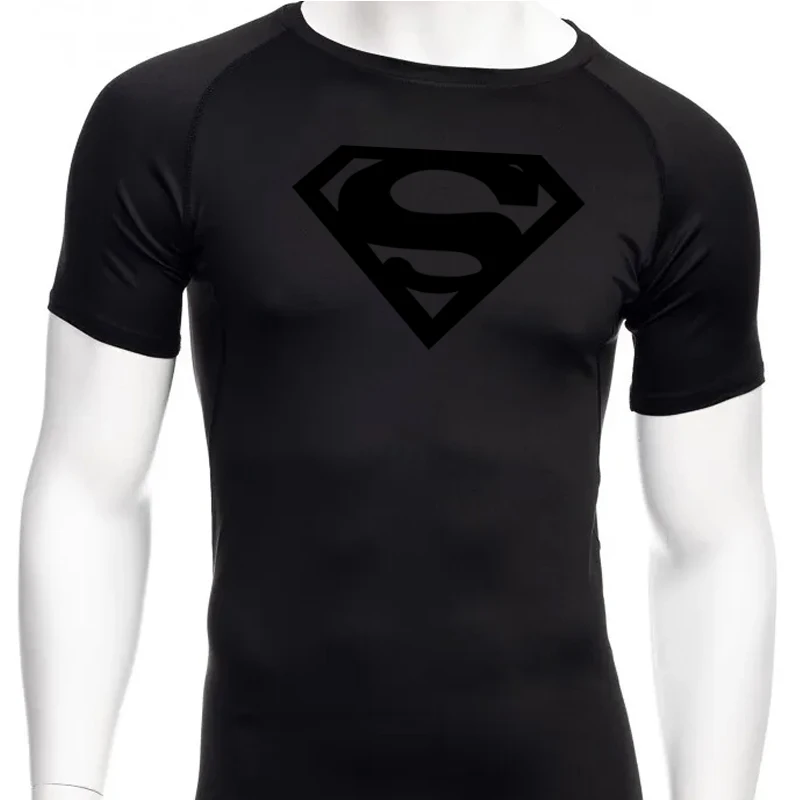 Camiseta de compresión para hombre, ropa deportiva transpirable de secado rápido para gimnasio, entrenamiento, culturismo, color negro