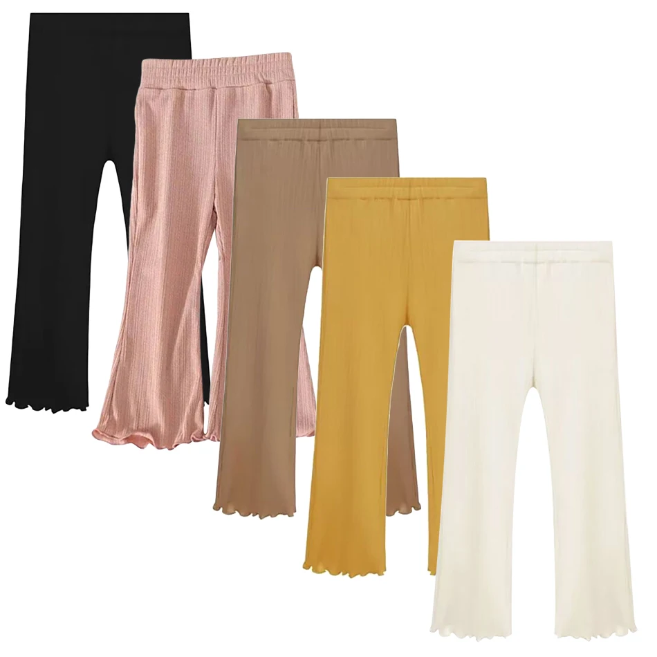 Children Capris Summer Thin Ice Silk Solid Color Pants New Girls Fashion Casual Solid Color Leggings Thin Ribbed Flared Pants