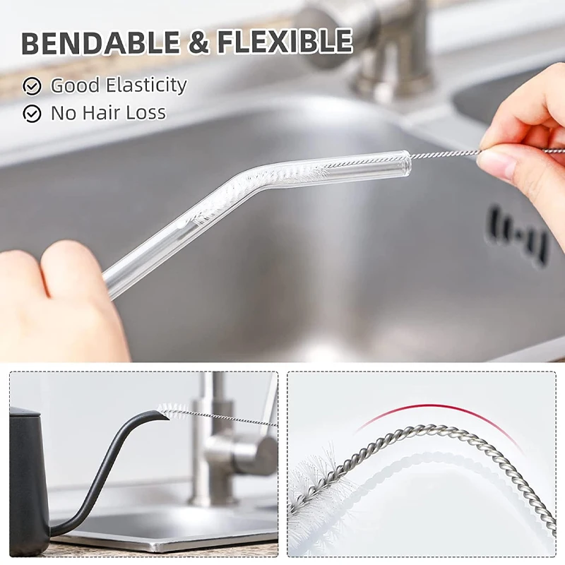 2Pcs Stainless Steel Drinking Straws Drinking Pipe Tube Cleaner Brush Baby Bottle Cleaning Brush Cleaning Tools Cleaner Brushes