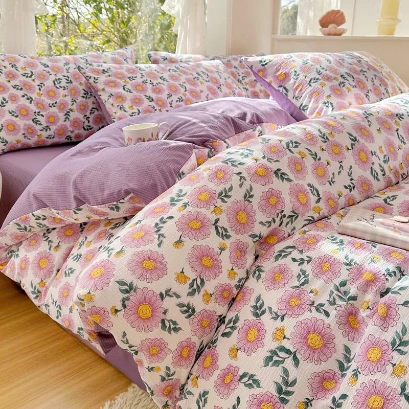 

Floral Quilt Cover Bed Flat sheet Pillowcase Twin Full Queen Princess Purple Bed Linen Kids Girls Duvet Covers No Filling