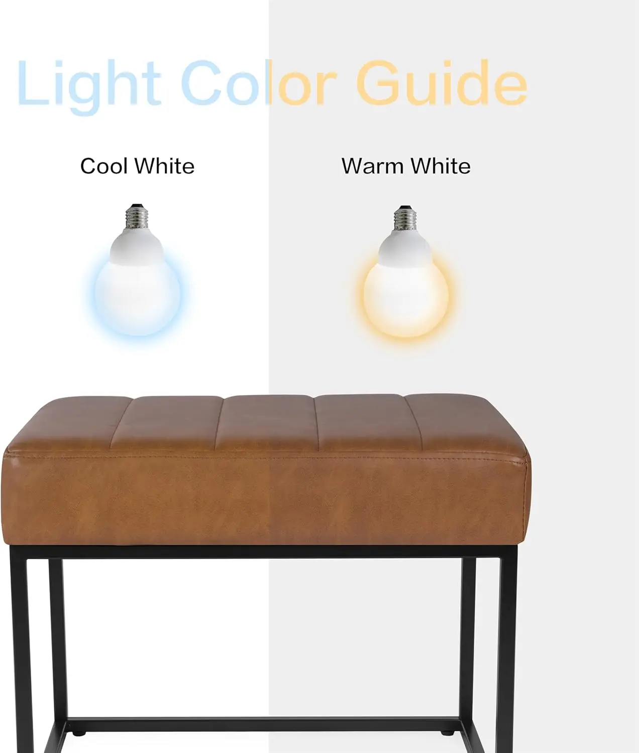 カーメルフェイクレザー製チャンネルタフテッドスモールオットマン、メタルベース付き - リビングルーム用のスタイリッシュな座席