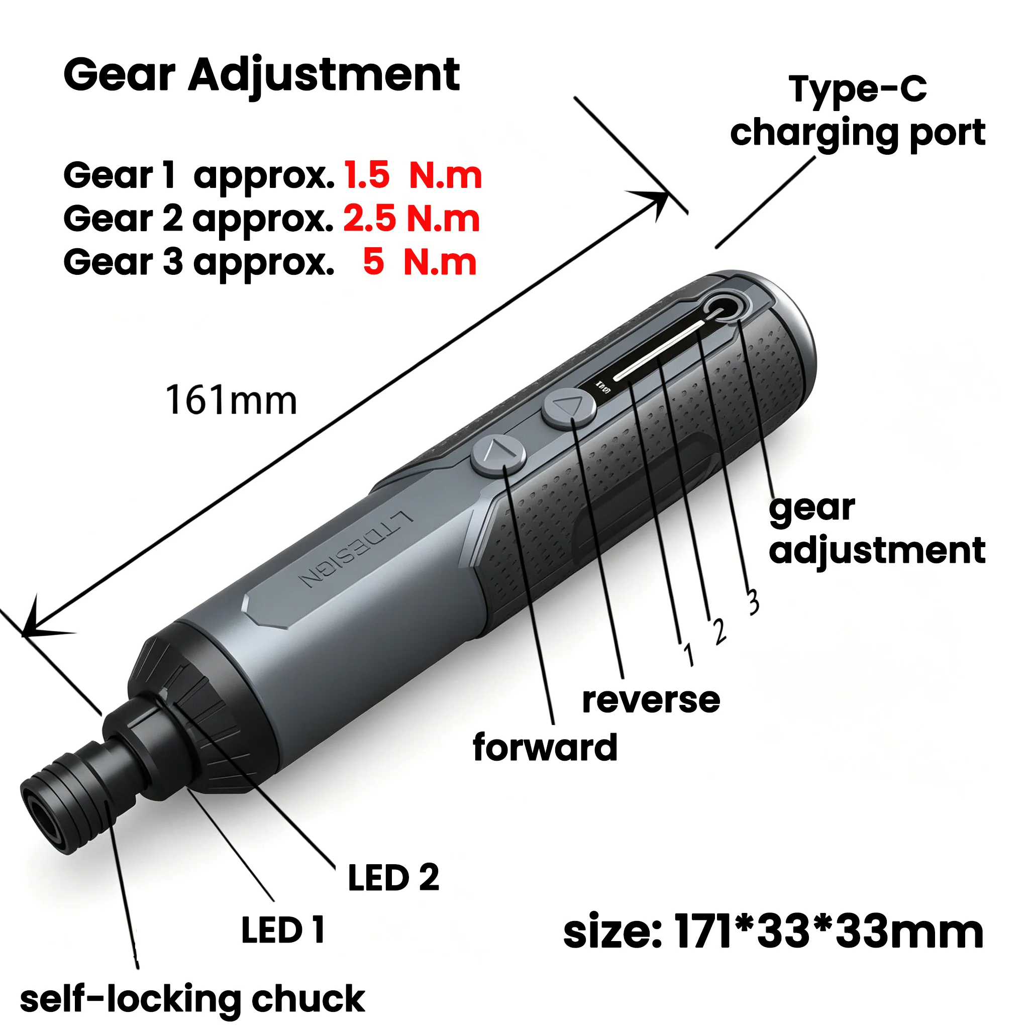 Cordless Screwdriver Set, 4.2V Rechargeable, 5N.m MAX, Type-C Charging, LED Light for Electronics, Bicycle, DIY, Home Repair