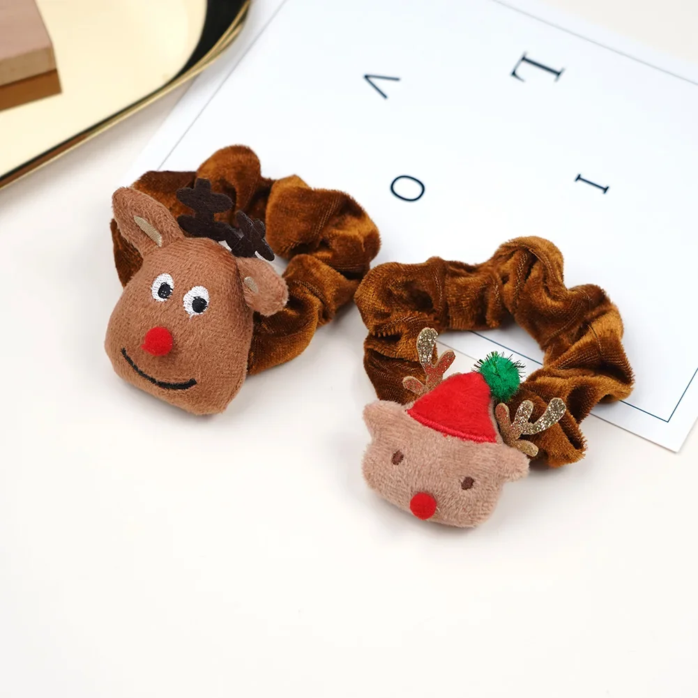 Christmas Flannel Ponytail Holder Hair Ties Girls Santa Claus Elk Velvet Hair Rope Creative Kids Scrunchies Hair Accessories