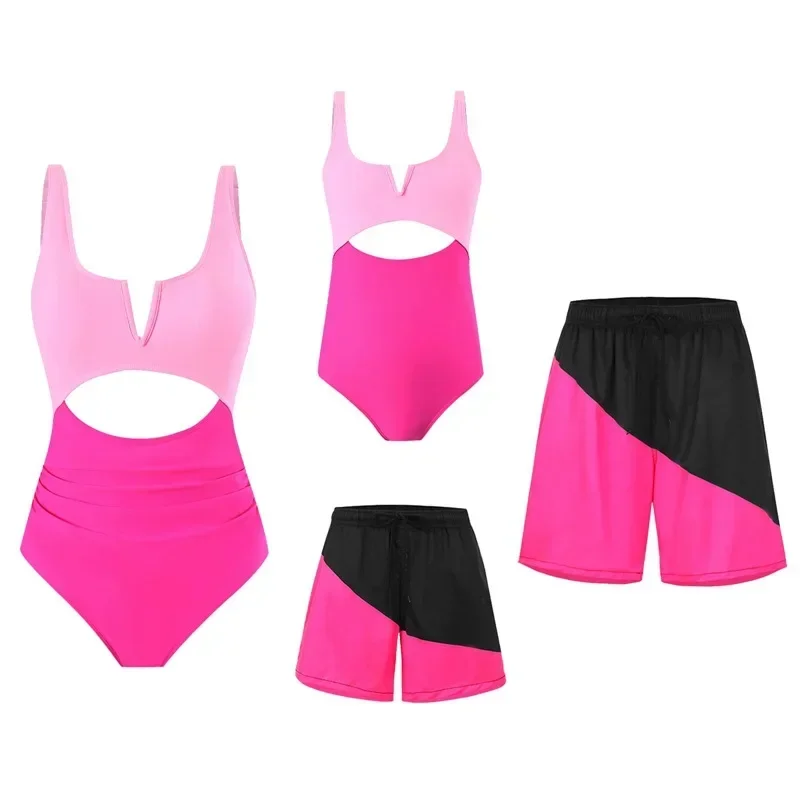

2025 Family Matching Swimsuit Women and Girl's Bikini Set Men's Boys Swimming Trunks Children's Swimwear