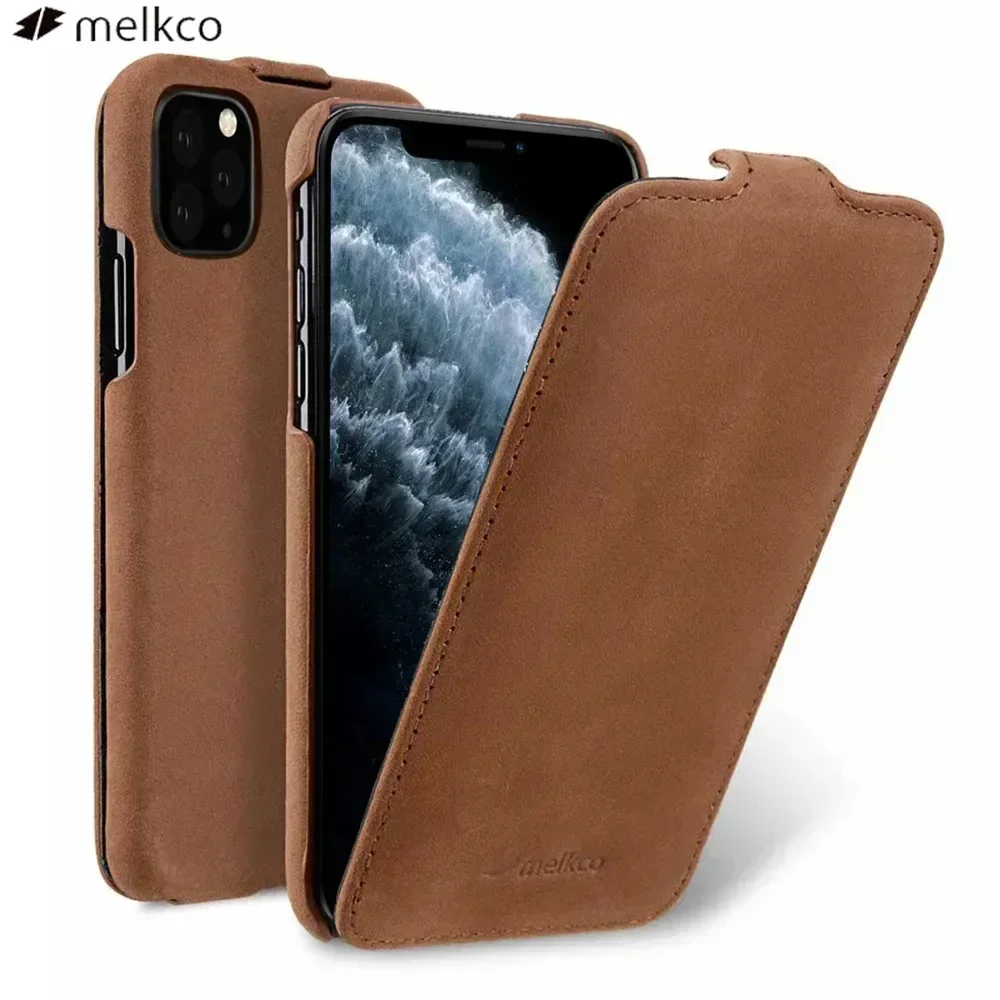

Melkco 100% Genuine Leather Flip Case For iPhone 16 15 14 13 12 Pro Max Plus mini Premium Luxury Cowhide Cases Phone Cover