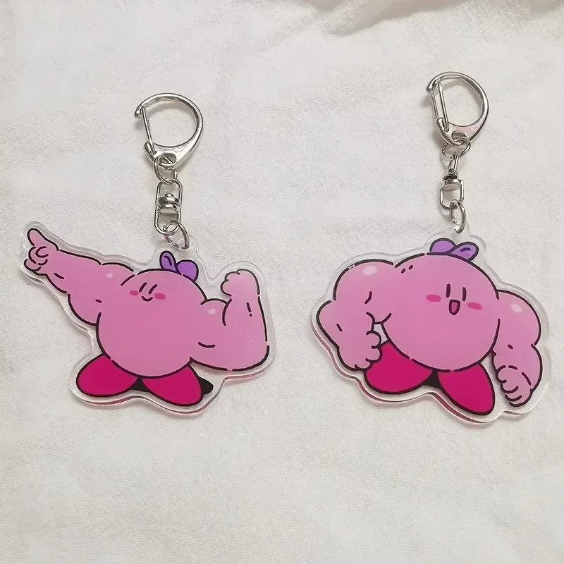 Kirby porte-clés drôle Muscle Man Anime musculation porte-clés sac décoration créative petites breloques dessin animé pendentif bibelot cadeaux