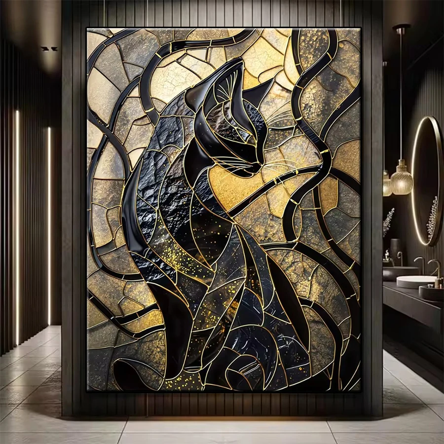 

5D DIY Full Drill Diamond Embroidery Kit New Abstract luxury black gold animal art cat Diamond Painting Cross Stitch Mosaic Art