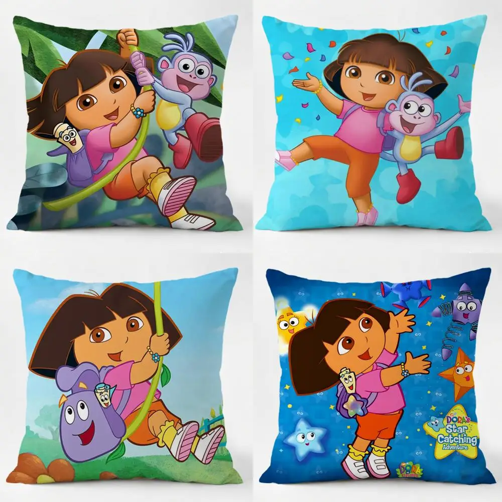 Cute D-Dora the Explorer Cushion Cover Daily Washable Linen Pillowcase Soft  for Sofa Bed Home Room Decor