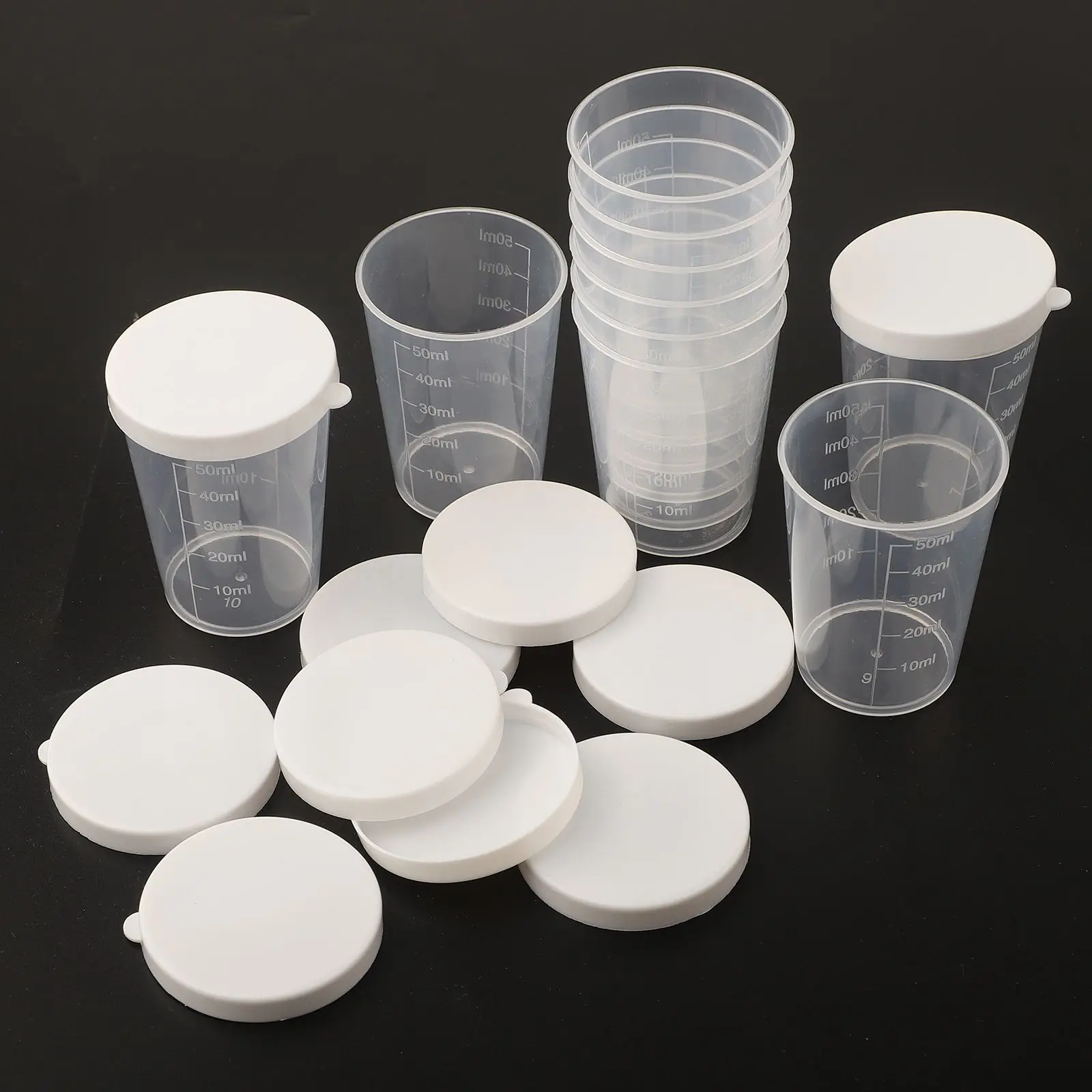 Cup Measuring Cups For School With White Lids Cap 10pcs 50ml Medicine Measuring Sample Storage Transparent High Quality