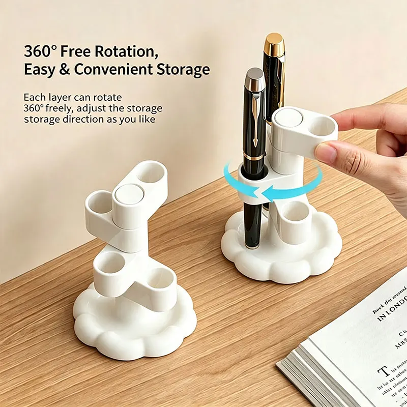 Multi-Layer Rotating Desktop Storage Box, Creative Office Pen Holder, Stationery & Cosmetic Makeup Brush Organizer Stand