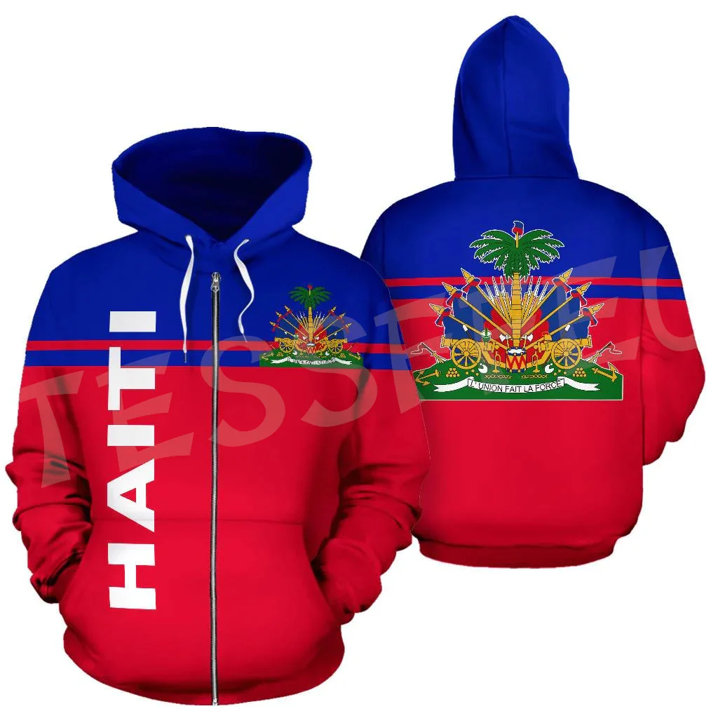 Custom Name Country Flag Caribbean Sea Haiti Retro Vintage Pullover Tracksuit 3DPrint Streetwear Harajuku Jacket Funny Hoodies A