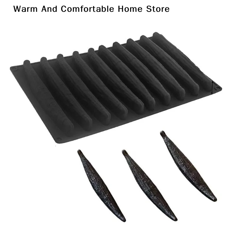 【W】1Pcs Kitchen Bakeware Dessert Tools 10 Cell Vanilla Pod Design Food Grade Silicone Chocolate Mousse Cake Mold