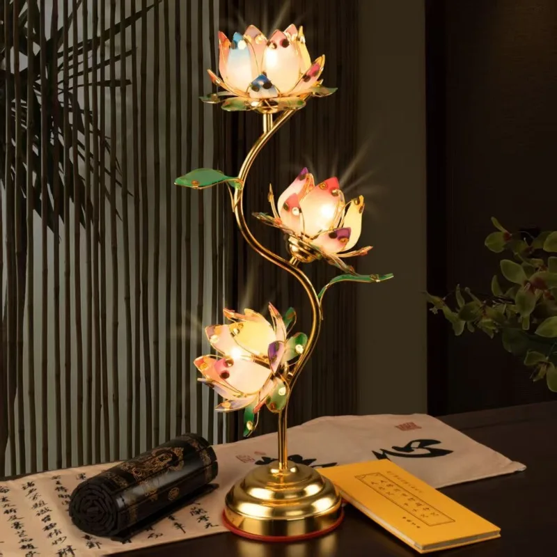 

Chinese Traditional Color Changing Lotus Table Lamp Silk Flower Lighting Room Decoration Light Floor Lamp LED