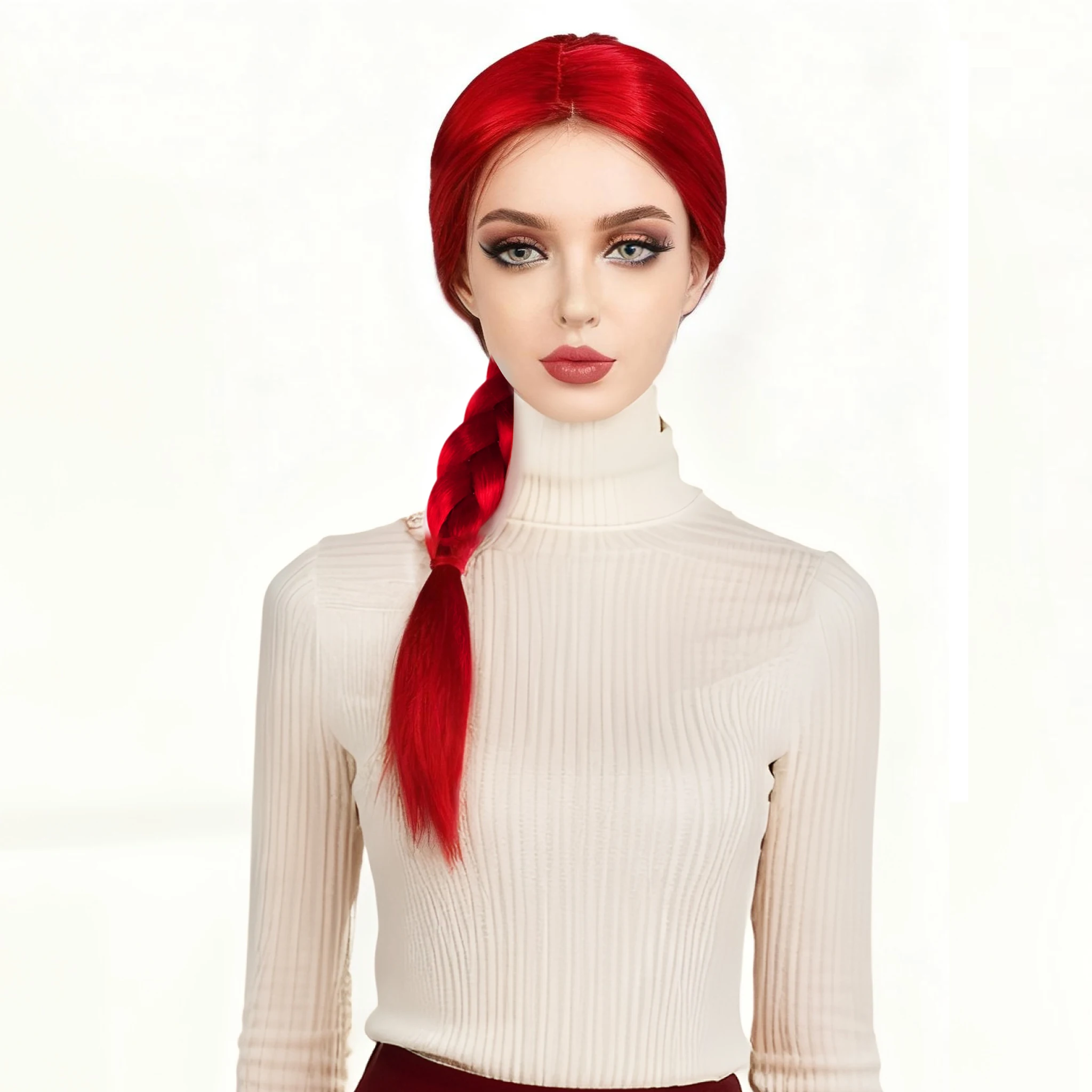 

Яркий красный плетеный парик для косплея для женщин, длинные прямые синтетические волосы с боковой косой, идеально подходит для Хэллоуина, аниме-украшений