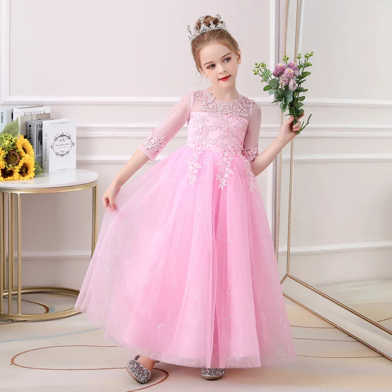 girls'-luxury-floral-princess-dress-with-mid-sleeves-lightweight-mesh-children's-gown-for-flower-girls-elegant-party-wear