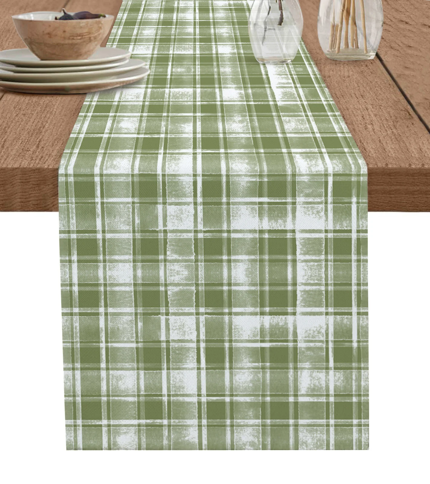 

Sage Green Watercolor Plaid Table Runner Luxury Wedding Decor Table Runner Home Dining Holiday Decor Tablecloth