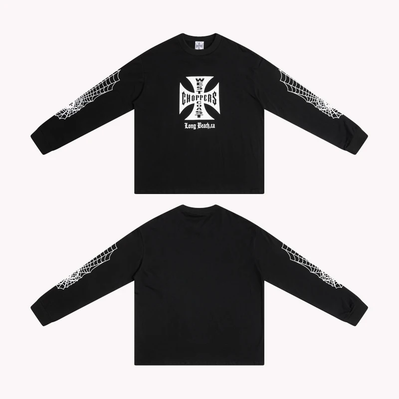 Trend Brand Men Women Casual Logo Mesh Print Quality 1:1 Cotton Comfortable West Coast T-shirt Round Neck Autumn Long Sleeved