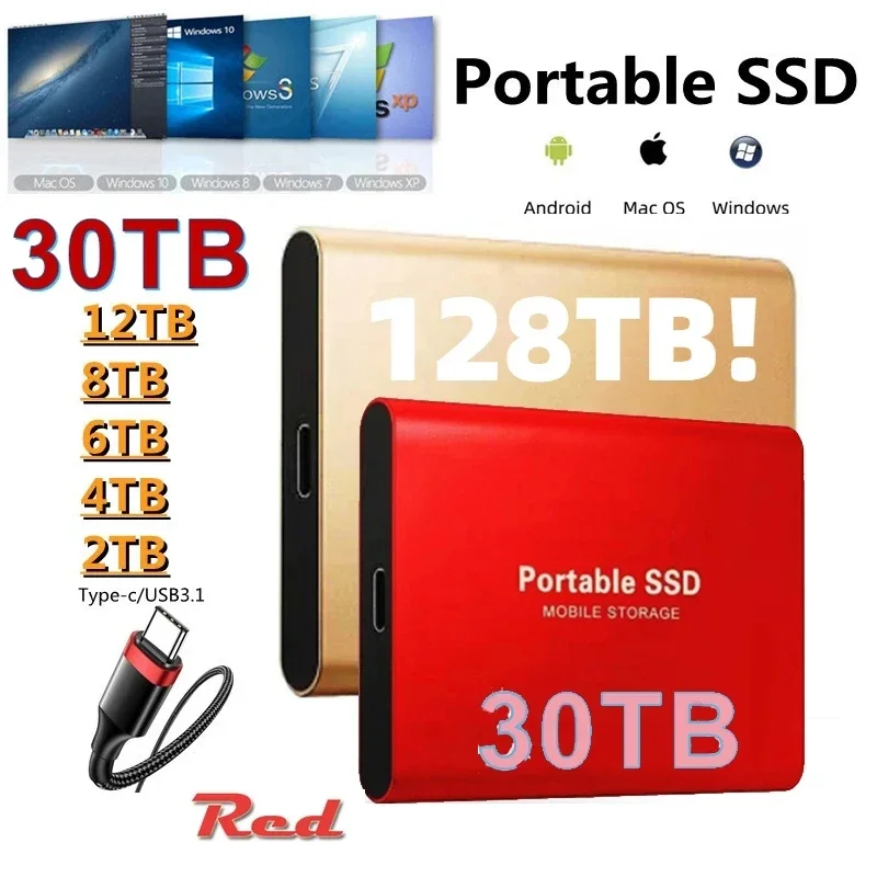 Портативный внешний жесткий диск 128 ТБ 64 ТБ SSD высокоскоростной 16 ТБ 8 ТБ жесткий диск для настольного ПК мобильного ноутбука Comp