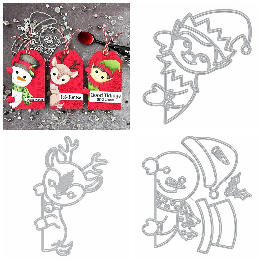 Spähender Schneemann, ausgefallene Metall-Stanzformen, Weihnachtself, Rentier, Stanzungen für Scrapbooking, DIY, Album, Kartenherstellung, Dekor, Papier