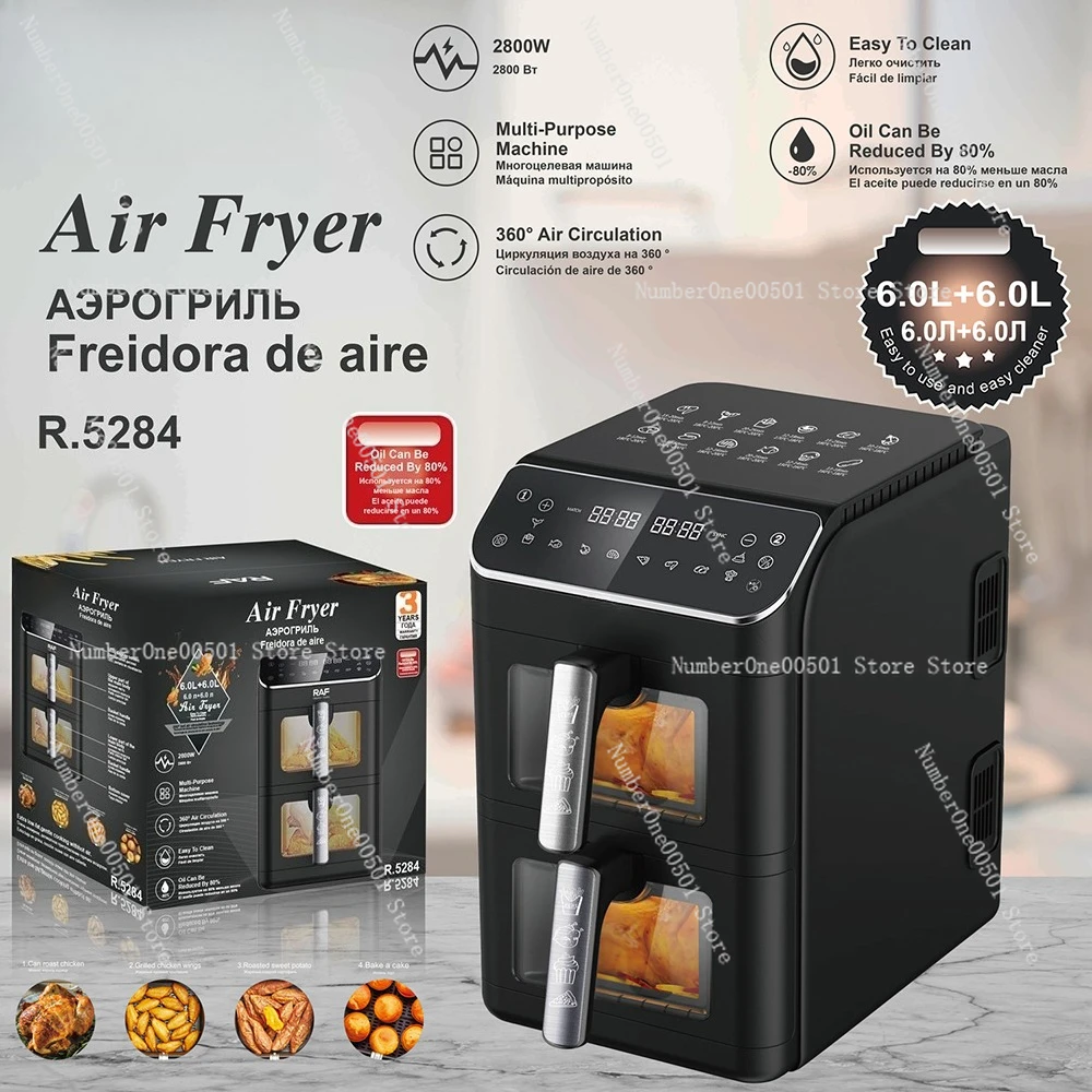 European Version Double Layer Air Fryer 6L+6L Large Capacity Smart Oil Free Electric Fryer For Home