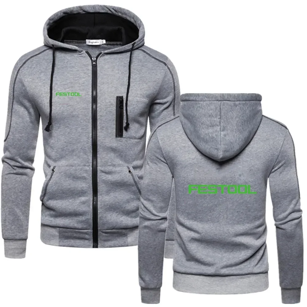 2023 New FESTOOL Fashion Male Comfortable Warm Cotton Zipper Hoodie Fitness Sweatshirts Solid Fleece College Style Men Coat