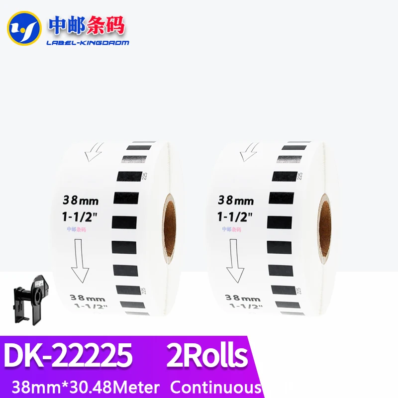 2 Refill Rolls Generic DK-22225 Label 38mm*30.48M Continuous Compatible for Brother Label Printer White Color DK-2225 DK22225