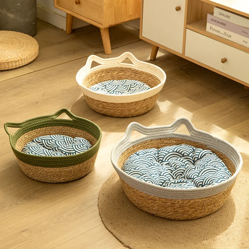 Rattan All-Season Universal Woven Summer Cool Nest Mat Internet Celebrity Scratching Board Integrated Pet Bed Cat Supplies