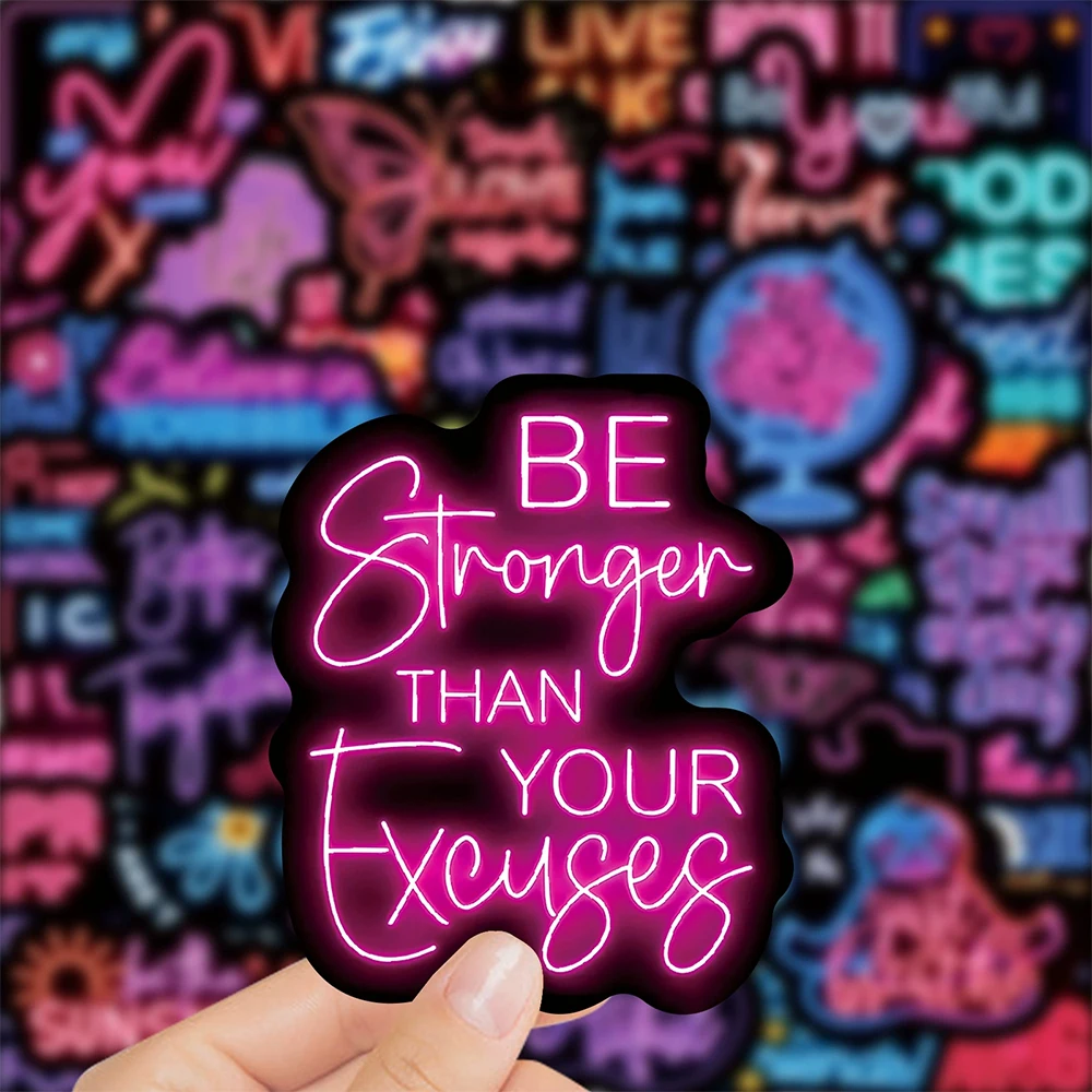 10/30/50pcs Neon Light English Phrases Cartoon Stickers Motivational Quotes Aesthetic Decals Luggage Guitar Laptop Cute Sticker