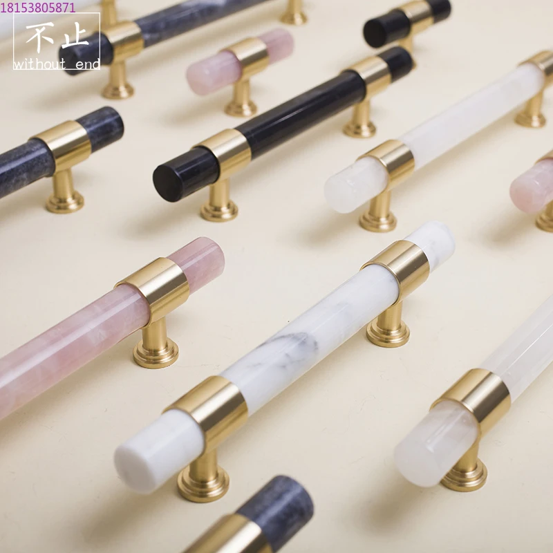 Crystal marble handle cabinet wardrobe door light luxury high-end furniture brass