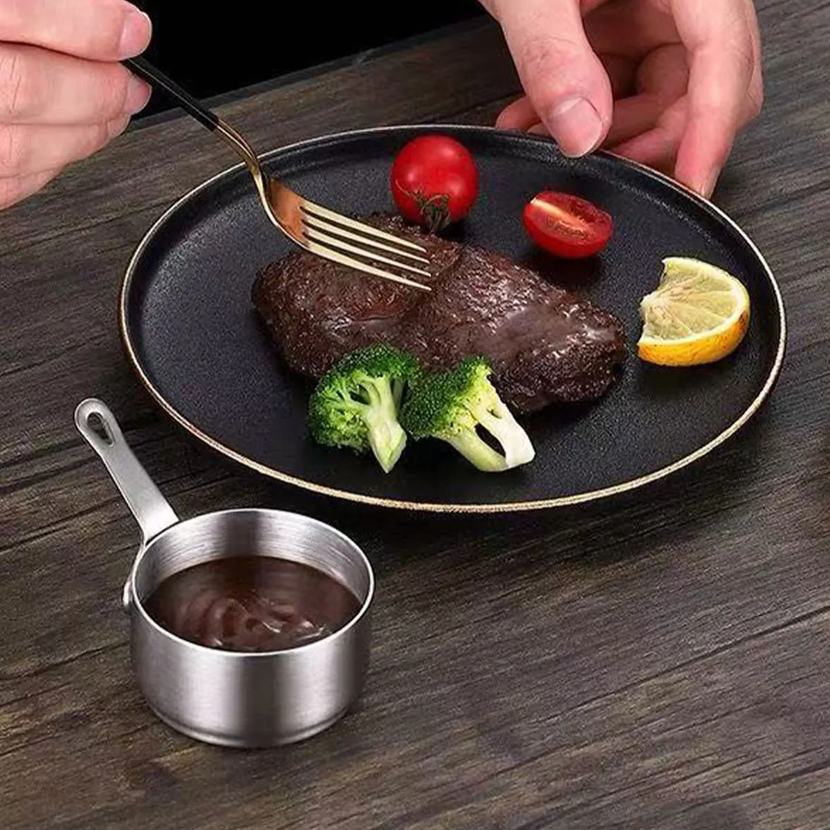 304 Stainless Steel Sauce Cup with Handle, Creative Restaurant Steak Sauce Cup, Ketchup Seasoning Cup, 60Ml/80Ml/100Ml Combination Set 3Pcs