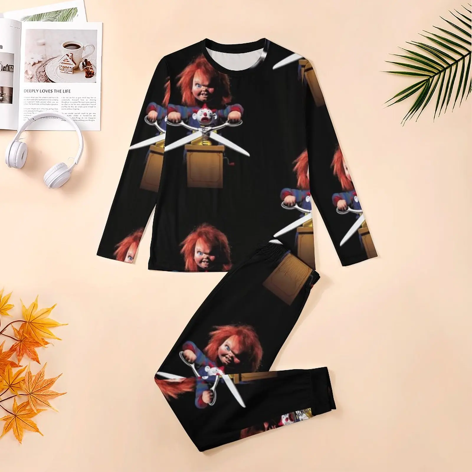 Chucky Pajamas Halloween Horror Movie Mens Long-Sleeve Elegant Pajama Sets Two Piece Leisure Design Sleepwear Birthday Present