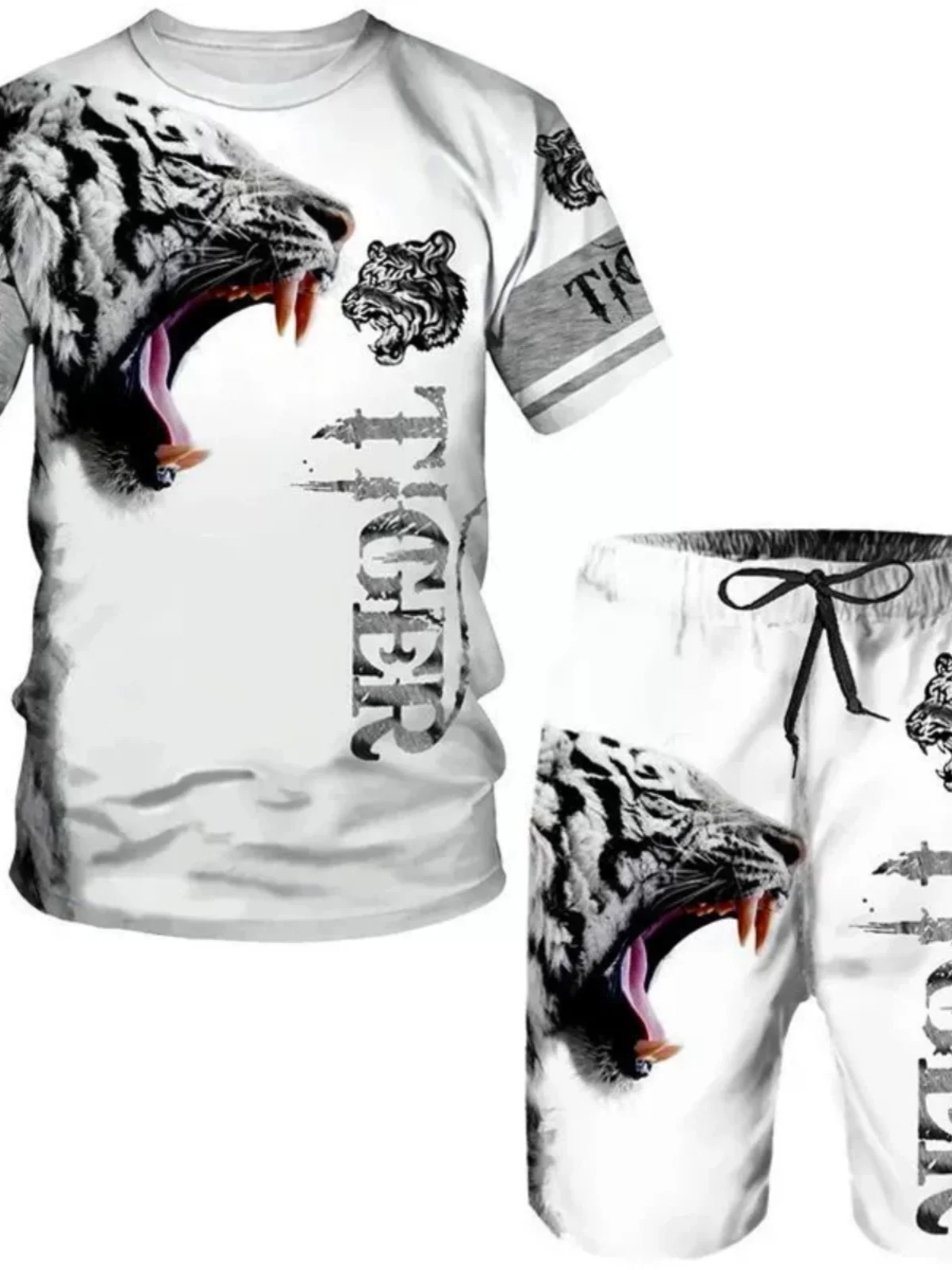 

Men's Printed T-irt And orts Set Summer Casual Sportswear Polyester ort Sve Middle-aged Suitable ort Length